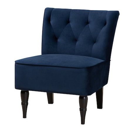 Baxton Studio Harmon Modern Navy Blue Velvet Fabric and Walnut Brown Finished Wood Accent Chair 186-11686-Zoro